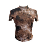Shooting Retro Tie-Dye Double-Layer Mesh Half-High-Neck Short-Sleeved T-Shirt T-Shirt Short-Sleeved T-Shirted Woman