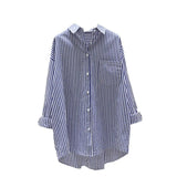 Striped Printed Long-Sleeved Shirt Women 2025 Spring And Autumn Korean Version Of The Liberal And Simple Medium-Sized Shirt