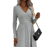 2025 Autumn And Winter Fashion Temperament Pure Color V-Neck Spliced Sweater