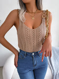 Spring And Summer Leisure Metal Buckle V-Neck Hollow Top Holiday Knitwear Women's