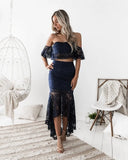 New Dress Explosive Lace Dress With Chest-Nibbon Temperament Pencil Skirt Two Sets Of Women's