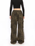 Zingj Leopard Print Color Overalls Wide Leg Pants Female Early Spring Hot Girl Design Sense Loose High Waist Show Thin Casual