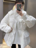 Korean Fashion Green Warm Parkas Coat Thicken Oversized Jackets Casual Parkas With Pocket Women Winter Coat