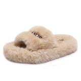 Plush Slippers Women Wear High-Level Spring And Autumn Leisure Home Thick Embroidery A Word Hairy