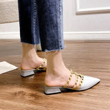 Rivet Cool Slippers Women Wear Flat-Bottomed Summer Shoal Sharp Leather Tip Half