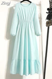 Floral Print Women Dress Spring Summer Casual O Neck Long Sleeve Chiffon A Line Long Maxi Dress Party