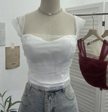 Thai-Style Small Design Mesh Yarn Draw-Folded Breast Sling Sling With Bra Cushion Short Sleeveless Top