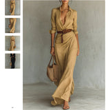 Women's Autumn Elegant Temperament Sexy Solid Color Irregular Folds Containing Belt