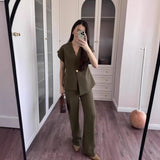 Explosion Women's Button Blouse Broad Leg Trousers
