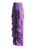 Zingj 2024 New Fashion Design Sense Splicing Pocket Decorative Design Sense High Waist Velvet Pants Straight Tube Cargo