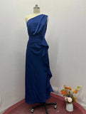 Zingj Summer New Solid Color Fashion Inclined Collar Waist Slim Temperament Elegant Dress-Outfit