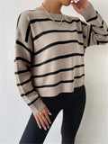 Fall Loose Round-Neck Striped Knitted