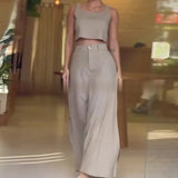 Zingj 2024 New Square Collar Short Sleeveless Sling High-Waisted Skirt Casual Suit-Outfit