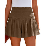 Color High Waist Pleating Casual Cotton