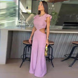 Zingj New 2024 Summer Round Collar Flounce Jumpsuit-Outfit