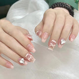 Zingj Ins Wind Short Wear Armor Pink Ballet Shoes French Nail Nail Love Glass Big Drill Nail
