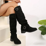 And Winter New Folded Flat Bottom Western Cowboy Boots Buckle Boots Coarse And Thin Barrel Knight