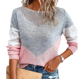 And Winter Crash Round Collar Collar Sweater Hollow Casual Women's Top Long-Sleeved