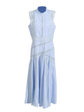 Design Long Dress 2025 Autumn And Winter New Sleeveless Collar Lace Hollow Waist Thin Dress Dress