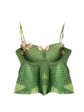 Women's Y2k Green Knitted Crop Top Sleeveless Fashion Streetwear Casual Vintage Camisole Tank Tops with Open