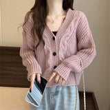 Autumn New Xiaoxiangfeng Solid Color Age-Reducing Casual Sweater Twist Loose V-Necked