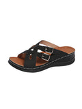 Asia Large-Size Belt Buckle Color Thick-Bottomed Slippers Women's New Slope With The Car Sewing Beach Cool