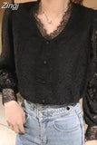 Lace Blouse Bottoming Shirt Spring and Autumn M-4XL Casual Clothing for Women Fashion Temperament Women Tops