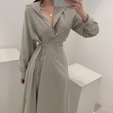 French Korean Style Design Long Shirt Dress Elegant Waist Lace Harajuku Dresses for Women Party Autumn 2023 New