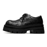 2025 New Men's Leather British Platform Casual Derby Shoes Full Wear Crack Low Top