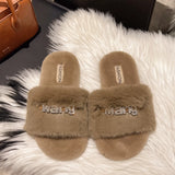Large-Size Fur Slippers Women In The Autumn And Winter Of 2025 Outside The New Fashion Diamond Letter