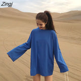 Sleeve T-shirts Women Spring Solid Long-style Loose Ins Basic Ins Casual Fashion Female T-shirt Simple All-match Korean
