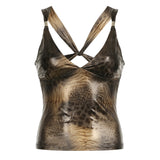 Cloth Forget Hottie Retro Leopard Thoracic Cross-Back Hollow Top Design Sense V Collar Body