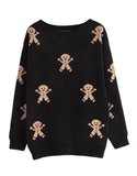 And Winter New Christmas Knitted Cartoon Man Embroidered Round Collar Sweater Women's