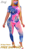 Women Tie Dye Sports Clothing Sets Lady Pullover Short Sleeve O Neck T Shirt Top + High Waist Knee Length