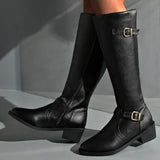 High-Trace With The Knight Boots Women's New Side Zipper Belt Buckle Locomotive