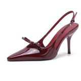 Red Bow Fine Heel High Heels Women 2025 Spring And Autumn New Runway Show Fashion Tip-Tip High-Heeled