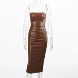 Zingj Color PU Leather Fashion Temperament Slim After The Chest Burst Sexy Long