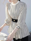 2025 New French Design Sense Commuting Temperament In The Long Black And White Stripe Waist Shirt