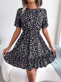 Wind Shooting New Leisure Wave Point In Spring And Summer To Close The Waist Lotus Leaf Side Of The Dress Women's