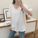 And Autumn New U-Shaped Collar Open Fork Medium-Long Loose Casual White Long-Sleeved