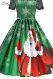 Dress Christmas Costume Women Lace Short Sleeve Hight Waist Vintage Evening Party Prom Casual