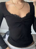 long-sleeved knit top with lace
