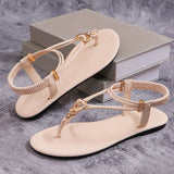 Women's Shoes 2025 Summer New Leisure Flat Bottom 40-43 Clip Toe Beach Large Size Water Drill