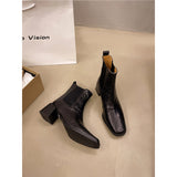 Women 2025 Autumn And Winter New Square Head Rough With Chinese And Korean Version Of The Sleeves Martin Commuted Chelsea