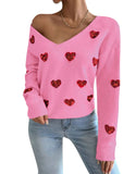 And Winter Valentine's Day Design Slid Love Embroidery V Collar Sweater Female