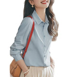 Long-Sleeved Shirt Women Spring And Autumn New Temperament Repair Interview Commuting Shirt Career Grinding Cotton Top