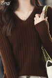 Women Sweater Long Sleeve Top Knitted Pullover V-Neck Fashion Sweater Woman Winter 2023 Basic Female Clothing Soild OL