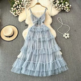 Light Yarn Bare Back Sweet Wooden Ear Slings Long Shaft Fairy Air Mesh Irregular