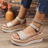 And Summer New Large-Size Hollow Fish Mouth Heel Sandals Women's Pine Cake Silver Bright Buckle Flat Women's