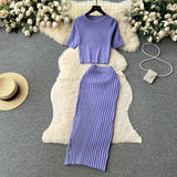Zingj Hot Girl Suit Female Summer Korean Version Round Collar Knit Short Sleeve Short Jacket High Purse Hip Skirt Two